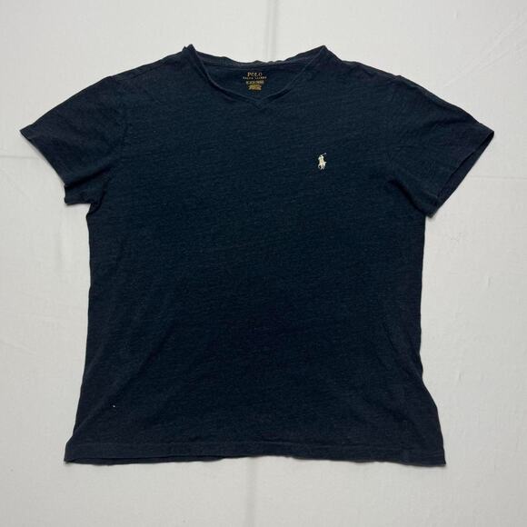 Polo Ralph Lauren Navy Blue V-Neck Short Sleeve T-Shirt Men’s Size Medium - Picture 2 of 5